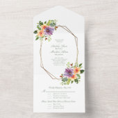バイオレットピーチフローラウォーターカラーオクタゴン結婚ズ オールインワン招待状 (内側)