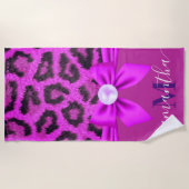 バイオレットファーレオパードプリント ビーチタオル (正面)