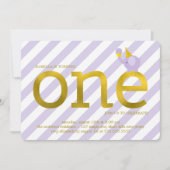 バイオレットフェイクとゴールドフォイルエレファントバースデーパーティー 招待状 (正面)