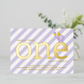 バイオレットフェイクとゴールドフォイルエレファントバースデーパーティー 箔招待状 (立ち正面)