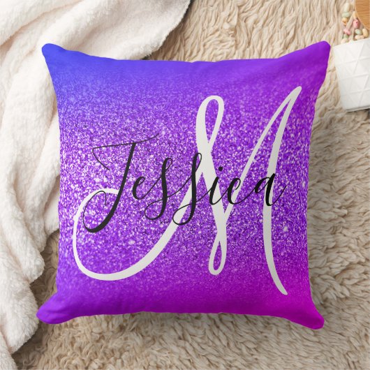 バイオレットフェイクグリッターマイアミグラデーションモノグラム クッション (ブランケット)