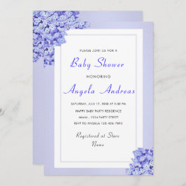 バイオレットフラワーベビーガールシャワー招待状キャット