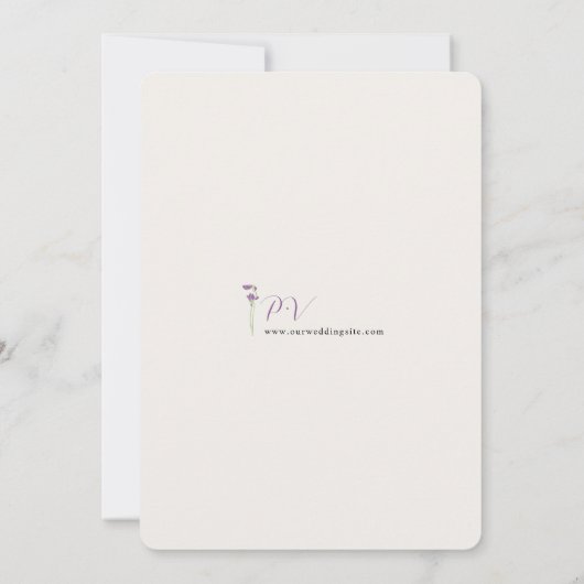 バイオレットフラワーレタープレススタイル結婚ズ 招待状 (裏面)
