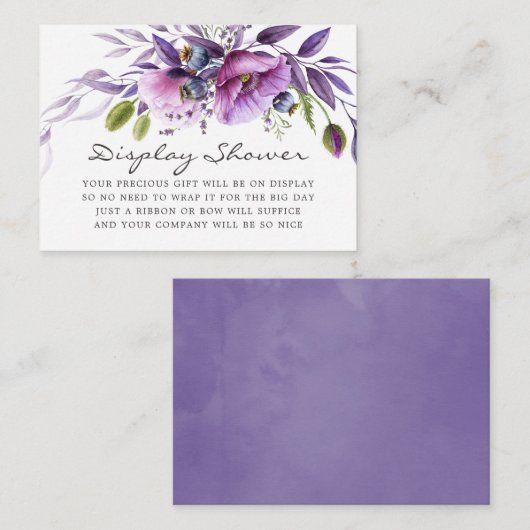 バイオレットフローラベビーシャワー表示シャワー エンクロージャーカード (正面/裏面)