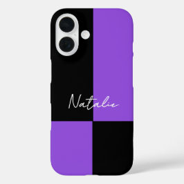 バイオレットブラックカラーブロックモダンシンプルデザインの名入れカスタムアイテム iPhone 16ケース