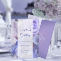 バイオレットブルーバラ誕生日招待状カード