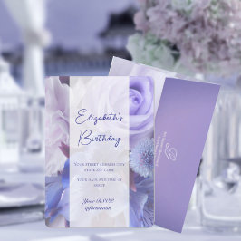 バイオレットブルーバラ誕生日招待状カード サンキューカード