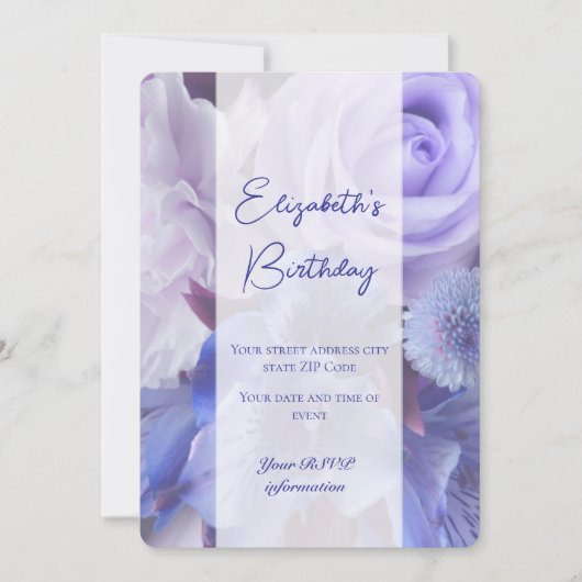 バイオレットブルーバラ誕生日招待状カード サンキューカード (正面)