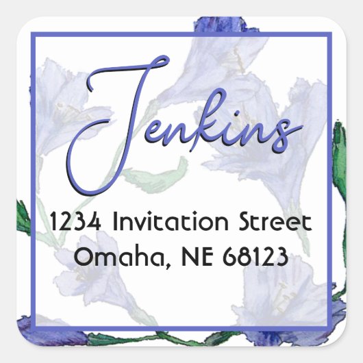 バイオレットブルーフローラウォーター結婚カラー スクエアシール (正面)