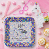 バイオレットブルーモザイクハロー30歳の誕生日 ペーパープレート (パーティー)