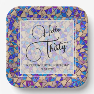 バイオレットブルーモザイクハロー30歳の誕生日 ペーパープレート
