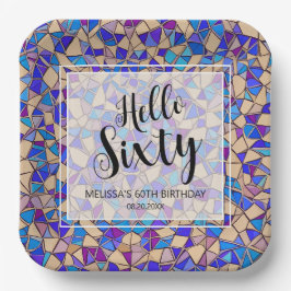 バイオレットブルーモザイクハロー60誕生日 ペーパープレート