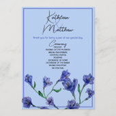 バイオレットブルー フローラル ウォーターカラー ウェディング プログラム (正面)