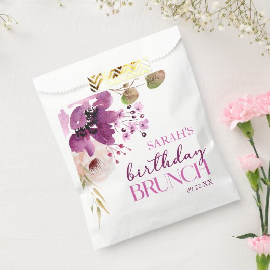 バイオレットマゼンタパープルフローラバースデーパーティーブランチ フェイバーバッグ (封をした状態)