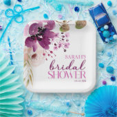 バイオレットマゼンタパープルフローラブライダルシャワー ペーパープレート (パーティー)