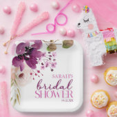 バイオレットマゼンタパープルフローラブライダルシャワー ペーパープレート (パーティー)