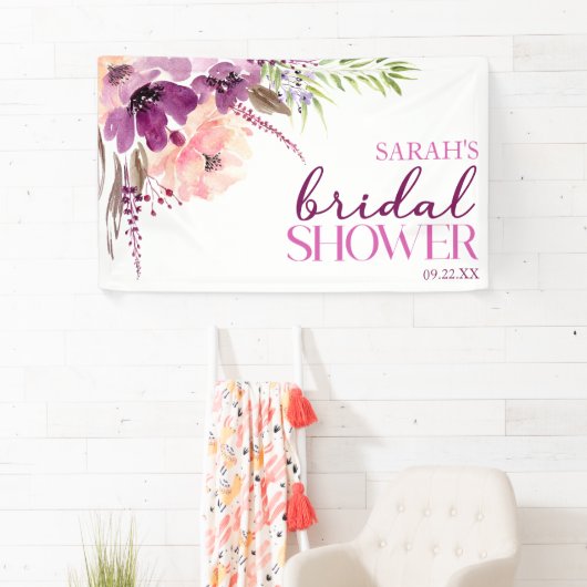 バイオレットマゼンタパープルフローラブライダルシャワー 横断幕 (インサイチュ)