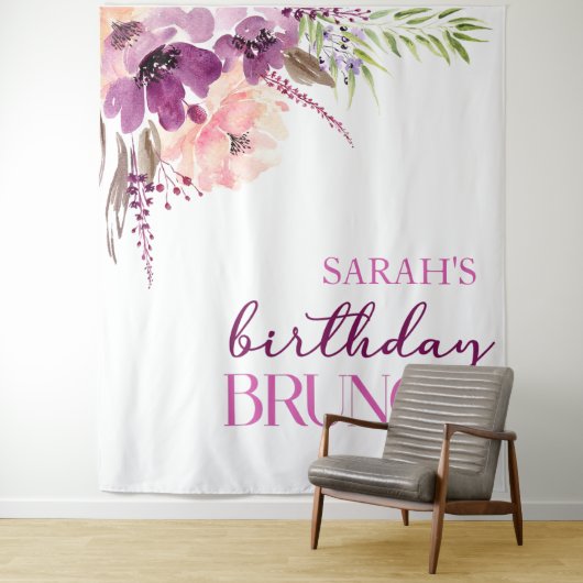 バイオレットマゼンタパープルフローラ誕生日ブランチ タペストリー (インサイチュ)