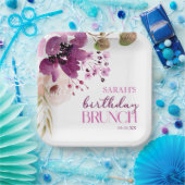 バイオレットマゼンタパープルフローラ誕生日ブランチ ペーパープレート (パーティー)