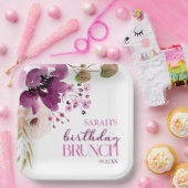 バイオレットマゼンタパープルフローラ誕生日ブランチ ペーパープレート (パーティー)