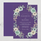 バイオレットミントの葉の柔らかなユーカリの結婚式 招待状 (正面/裏面)