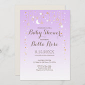 バイオレットムーンスターガールベビーシャワー招待状 招待状 (正面/裏面)