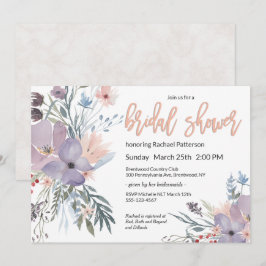バイオレットメドウウォーターカラーフローラブライダルシャワー 招待状