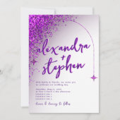 バイオレットモダンビバマゼンタベルベット抽象芸術グリッター 招待状 (正面)