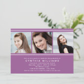 バイオレットモダン写真コラージュ卒業パーティー 招待状 (スタンド正面)
