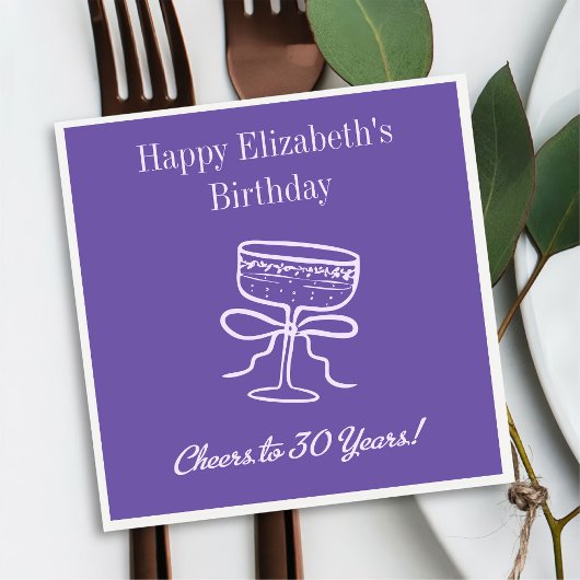 バイオレットモダン応援から30年誕生日ナプキンス スタンダードカクテルナプキン