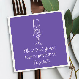 バイオレットモダン応援から30年誕生日ナプキンス スタンダードカクテルナプキン