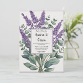 バイオレットラベンダーおよびユーカリ結婚式招待状 招待状 (スタンド正面)
