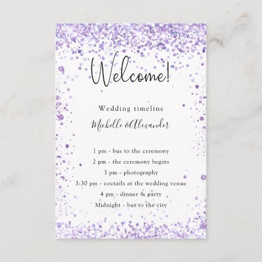 バイオレットラベンダーのウェディングプログラムの詳細 エンクロージャーカード (正面)