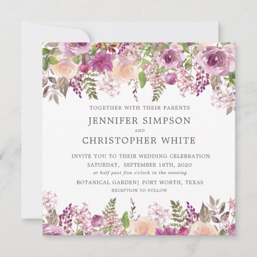 バイオレットラベンダースクエア結婚式招待状カード 招待状 (正面)