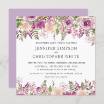 バイオレットラベンダースクエア結婚式招待状カード