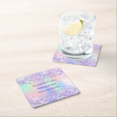 バイオレットラベンダーホログラフィックネーム スクエアペーパーコースター (インサイチュ)