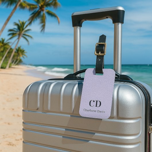 バイオレットラベンダーレザーモノグラム名 ラゲッジタグ