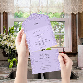 バイオレットラベンダー紙吹雪結婚rsvp オールインワン招待状