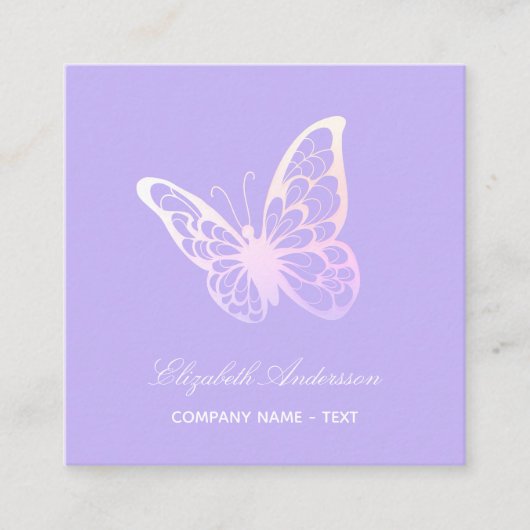 バイオレットラベンダーQRコードバタフライ スクエア名刺 (正面)