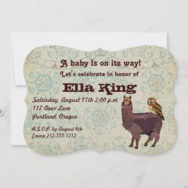 バイオレットラマ&フクロウフローラベビー招待状 招待状