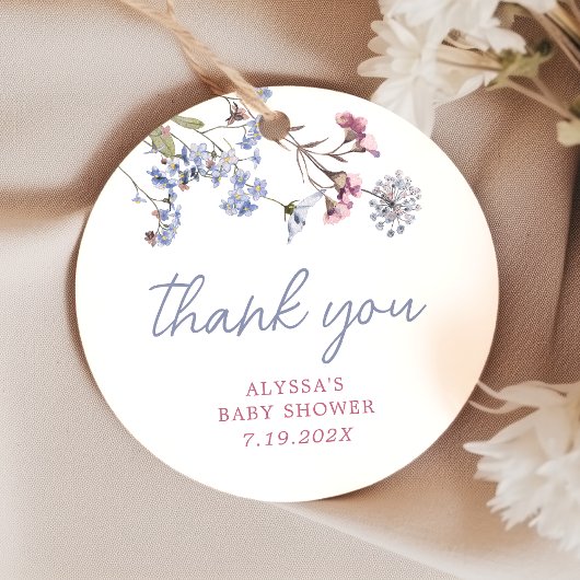 バイオレットヴィンテージワイルドフラワーベビーシャワーメッセージカード フェイバータグ