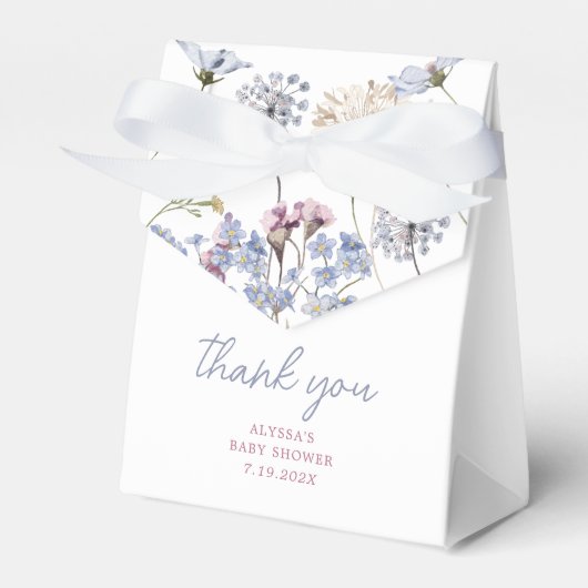 バイオレットヴィンテージワイルドフラワーベビーシャワー フェイバーボックス (正面サイド)