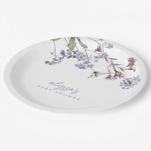 バイオレットヴィンテージワイルドフラワーベビーシャワー ペーパープレート (アングル)