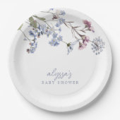 バイオレットヴィンテージワイルドフラワーベビーシャワー ペーパープレート (正面)