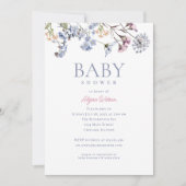 バイオレットヴィンテージワイルドフラワーベビーシャワー 招待状 (正面)