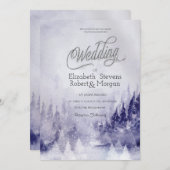バイオレット冬の風景結婚雪 招待状 (正面/裏面)