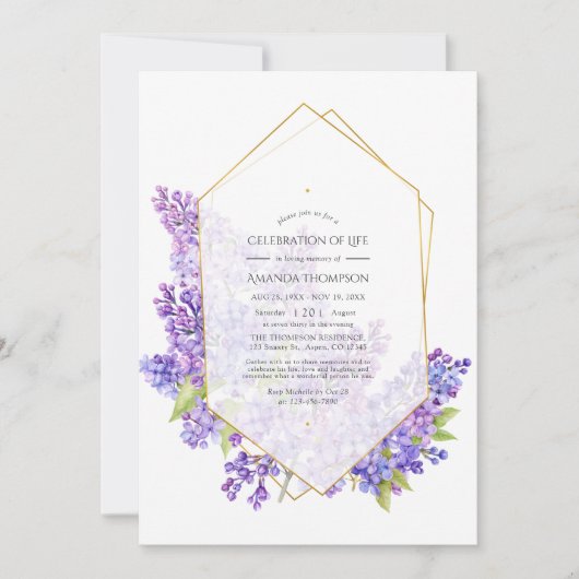 バイオレット幾何学ハーバリウムお祝い 招待状 (正面)