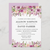 バイオレット水カラーフローラ結婚式招待状カード 招待状 (正面/裏面)