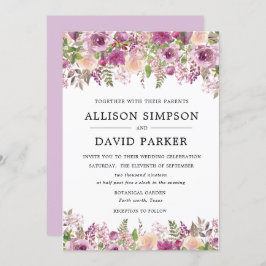 バイオレット水カラーフローラ結婚式招待状カード 招待状