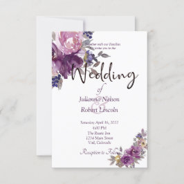 バイオレット水色フローラ結婚式招待状 招待状